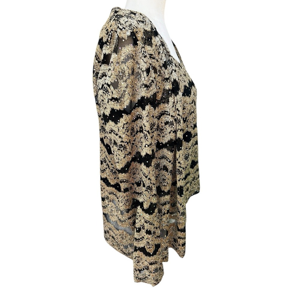 R&M Richards Vintage Black Gold Lace Sequins 1 Piece Layered Jacket Top Size 14 - Picture 4 of 6